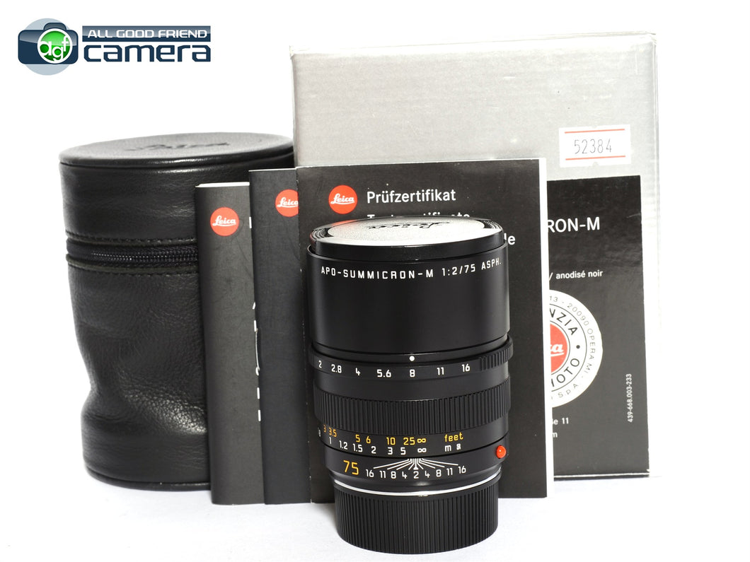 Leica APO-Summicron-M 75mm F/2 ASPH. Lens Black 11637 non-6Bit *MINT- in Box*