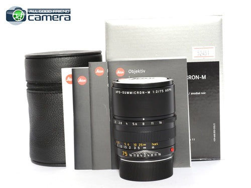 Leica APO-Summicron-M 75mm F/2 ASPH. Lens 6Bit Black 11637 *MINT in Box*